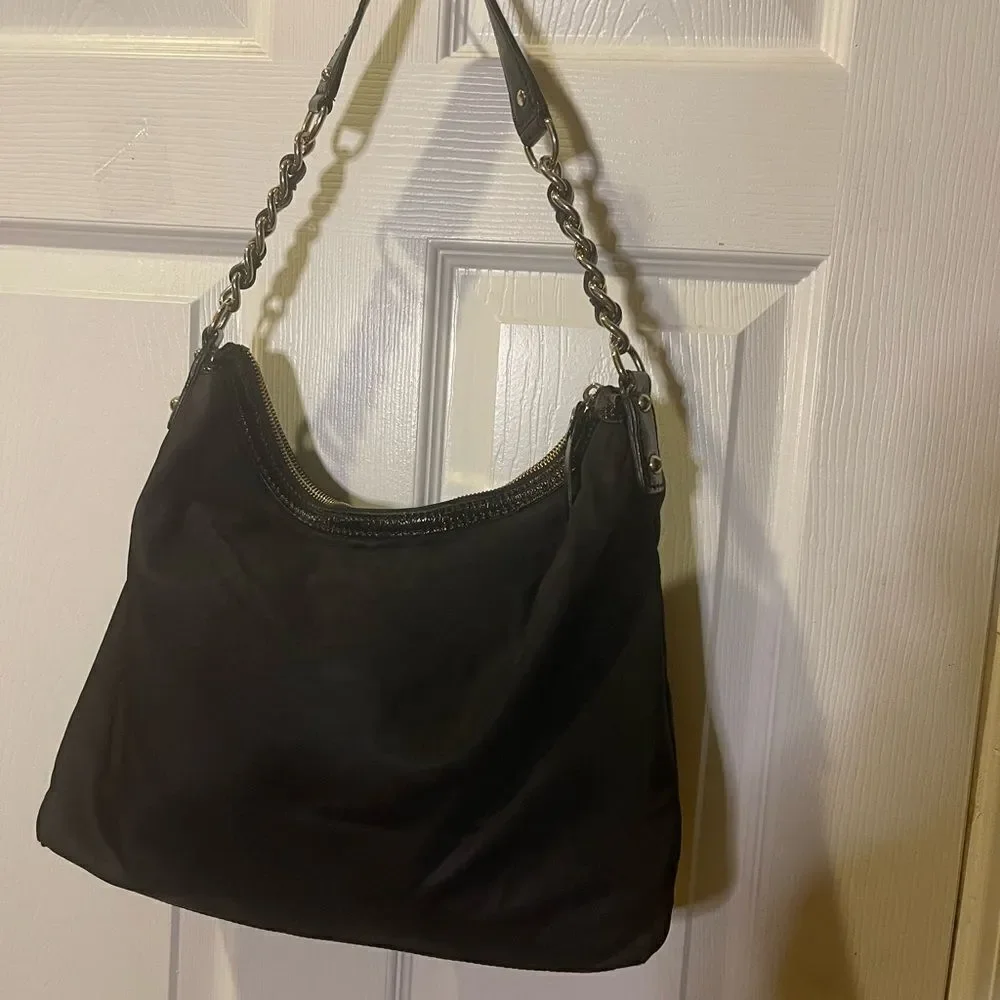 Kate Spade Black Nylon Chain and patent Strap and trim shoulder Bag